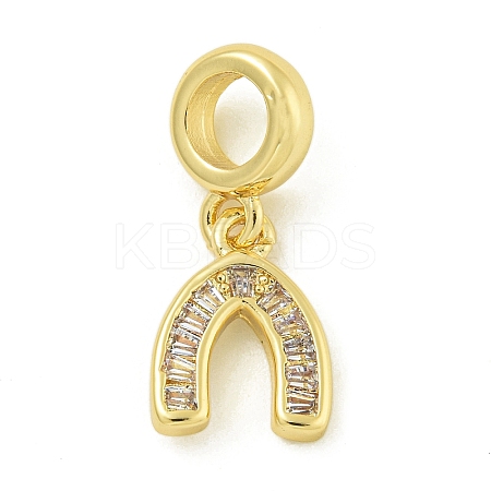 Rack Plating Brass Pave Clear Cubic Zirconia U Shape/Horse Shoes European Dangle Charms KK-Z067-40G-01-1