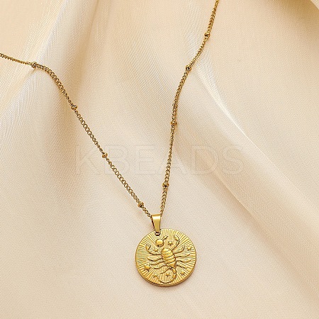 Constellation Coin Stainless Steel Pendant Necklace for Women PW-WG95399-12-1