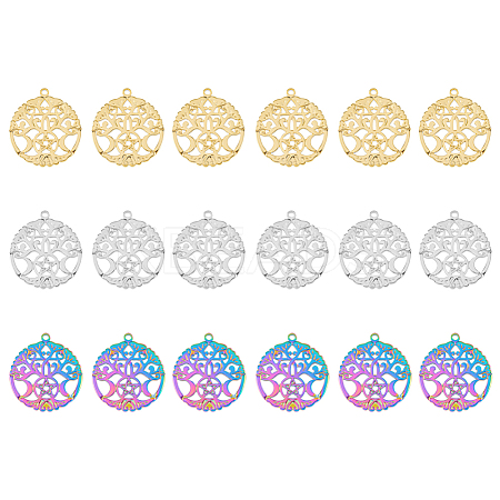 18Pcs 3 Colors 304 Stainless Steel Pendants STAS-DC0011-73-1