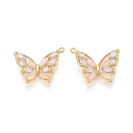 Brass Pave Clear Cubic Zirconia and Cat's Eye Pendants KK-T074-122G-1