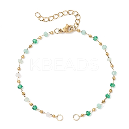 Handmade 304 Stainless Steel and Faceted Rondelle Glass Beaded Chain Bracelet Making AJEW-JB01476-01-1