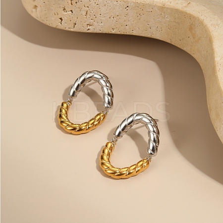 Two Tone 304 Stainless Steel Stud Earrings EJEW-T050-01B-GP-1