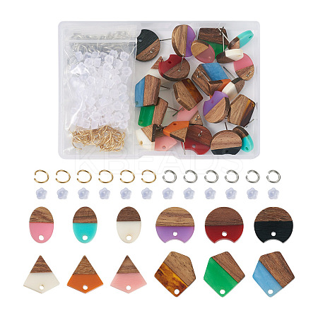 DIY 12 Pairs 12 Style Two Tone Resin & Walnut Wood Stud Earring Findings DIY-CW0001-35-1