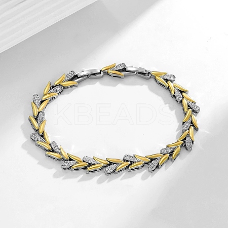 Brass Micro Pave Clear Cubic Zirconia Wheat Link Chain Bracelets for Women BJEW-B145-01-1