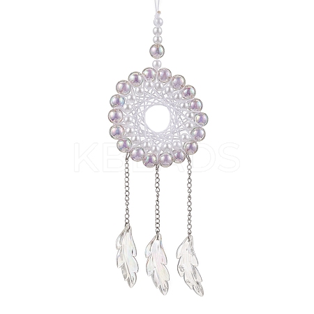 Acrylic Woven Net/Web with Feather Pendant Decorations HJEW-JM02352-04-1