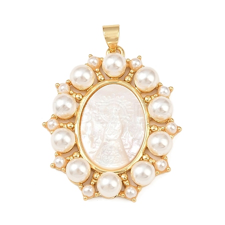 Natural White Shell Oval Pendants KK-F919-46G-1
