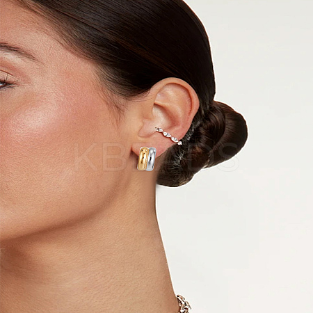 1 Pair Stainless Steel Two-layer C-Shaped Stud Earrings for Women EJEW-LP0012-01GP-1