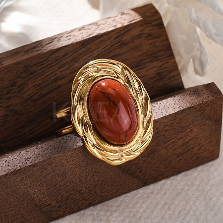 Oval Natural Red Jasper Finger Rings RJEW-M063-01G-08-1