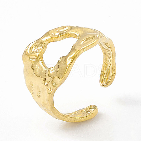 Ion Plating(IP) 304 Stainless Steel Wide Hollow Open Cuff Ring for Women RJEW-G275-04G-1