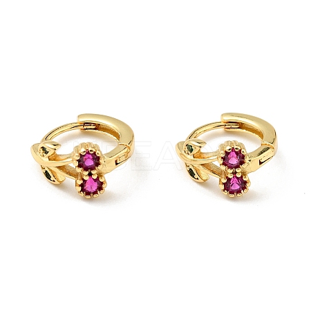 Deep Pink Cubic Zirconia Cherry Hoop Earrings X-EJEW-C028-02G-1