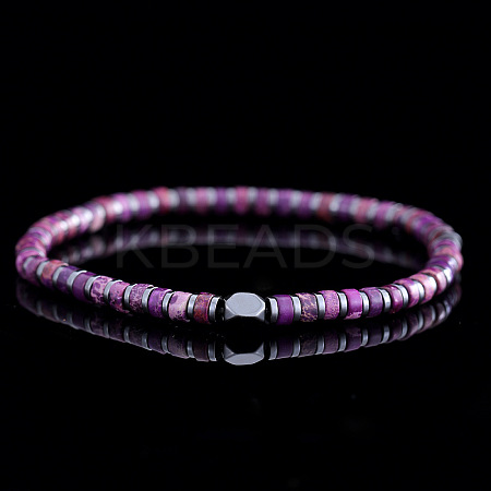 Dyed Natural Imperial Jasper & Synthetic Non-magnetic Hematite Beads Stretch Bracelets for Men LS-EG0676-4-1