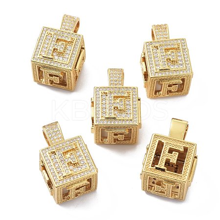 Alphabet Brass Micro Pave Clear Cubic Zirconia Pendants ZIRC-O045-01G-F-1