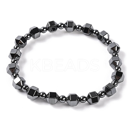 Round & Faceted Bicone Drum Synthetic Non-magnetic Hematite Beaded Stretch Bracelets for Women BJEW-Q345-02-1