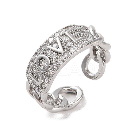 Brass Micro Pave Cubic Zirconia Open Cuff Rings RJEW-K263-13P-1