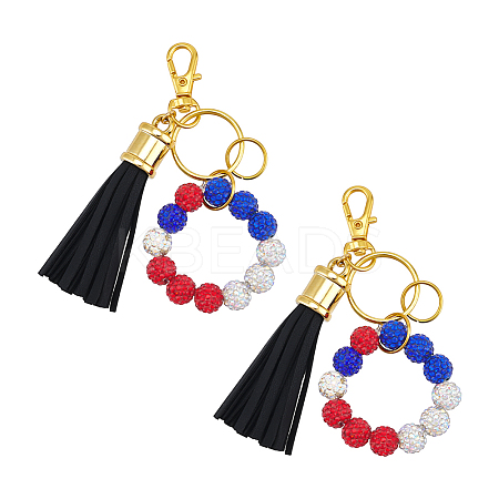 Polymer Clay Rhinestone Beads Keychain KEYC-PH01532-1
