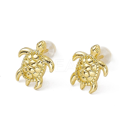 Brass Tortoise Stud Earrings for Women EJEW-P211-07G-1
