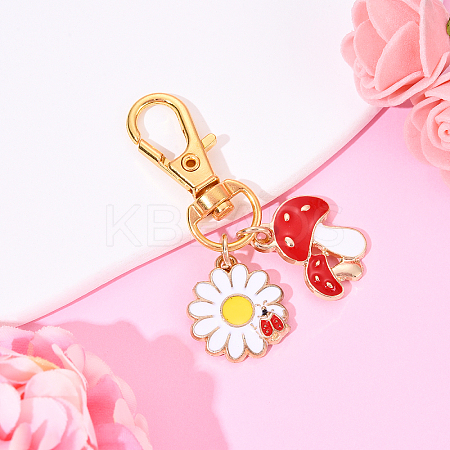 Flower & Mushroom Alloy Enamel Pendant Decorations HJEW-YW00055-01-1