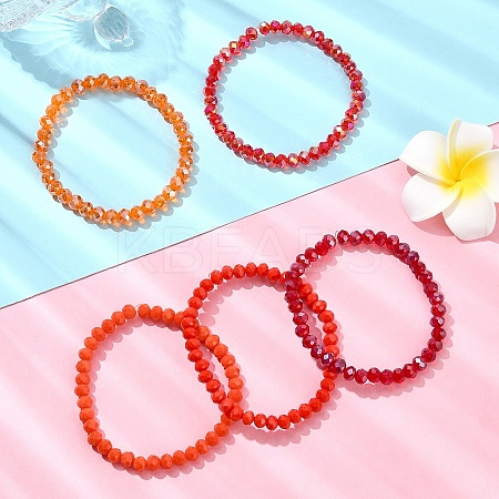 5Pcs 5 Styles Faceted Rondelle Glass Beaded Stretch Bracelet Sets BJEW-YW00004-04-1
