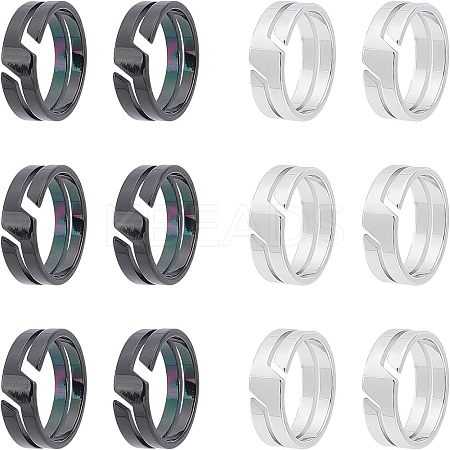 12Pcs 2 Colors 304 Stainless Steel Finger Ring RJEW-UN0001-18-1