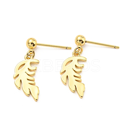 Rack Plating Brass Leaf Dangle Stud Earrings KK-C026-06G-1