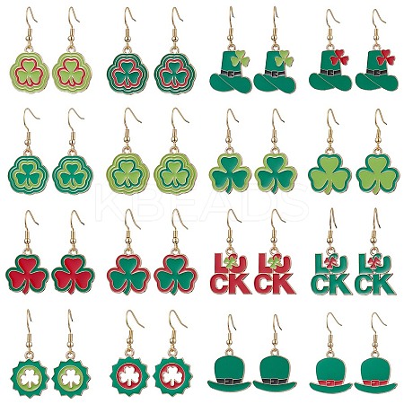 16Pair Saint Patrick's Day Theme 304 Stainless Steel Dangle Earrings EJEW-JE06170-1