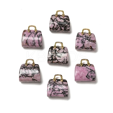 Natural Rhodonite Brass Pendants KK-E274-01G-21-1