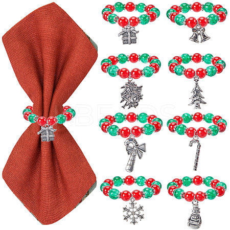 Christmas Theme Glass Beads Napkin Rings AJEW-SC00031-1