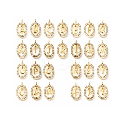 26Pcs Letter A~Z Brass Micro Pave Cubic Zirconia Pendants ZIRC-P123-01G-01-1