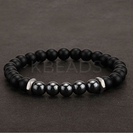 8MM Natural Obsidian and Frosted Black Round Beaded Stretch for Men DZ7575-7-1