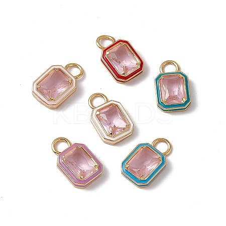 Pink Glass Rectangle Pendants KK-I696-10G-1