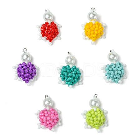 7Pcs 7 Colors Handmade Glass Seed Beaded Tortoise Pendants PALLOY-CJ00103-1