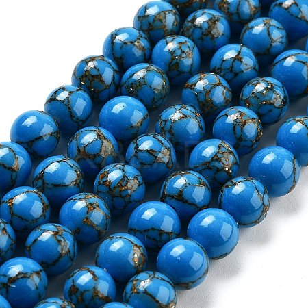 Synthetic Gold Line Turquoise Beads Strands G-H026-01D-02-1