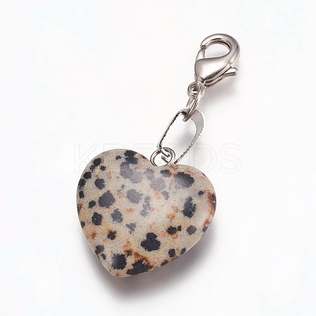 Heart Natural Dalmatian Jasper Pendant Decorations HJEW-PH01132-04-1