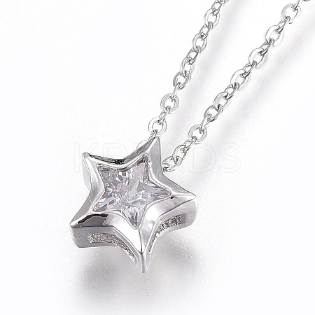 304 Stainless Steel Brass Cubic Zirconia Pendant Necklaces NJEW-O108-13P-1