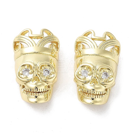 Rack Plating Skull Brass Micro Pave Cubic Zirconia Pendants KK-E102-19G-1