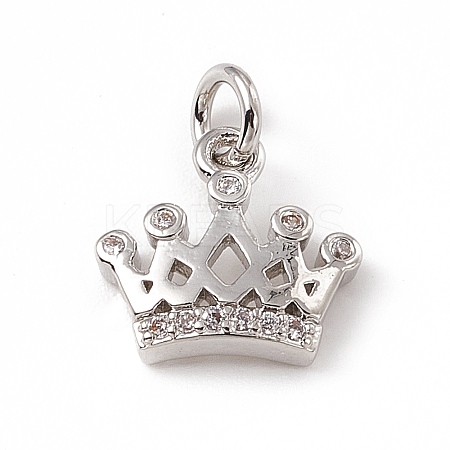 Brass Micro Pave Clear Cubic Zirconia Crown Charms ZIRC-F132-64P-1