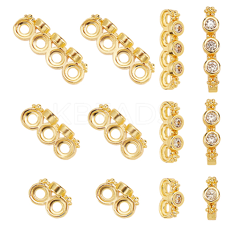 12Pcs 3 Styles Rack Plating Brass Pave Clear Cubic Zirconia Spacer Bars KK-GO0002-11-1
