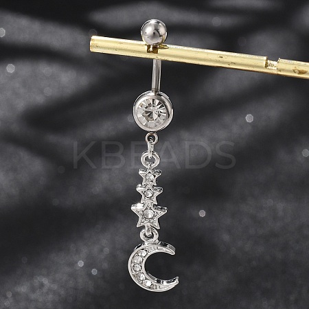 Alloy Crystal Rhinestone Dangle Curved Barbell Belly Rings LS-AJEW-R007-04P-02-1
