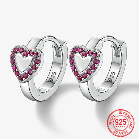 Anti-Tarnish Rhodium Plated Platinum 925 Sterling Silver Micro Pave Cubic Zirconia Hoop Earrings AA4054-2-1