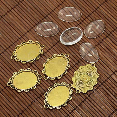 25x18mm Oval Dome Clear Glass Cover and Antique Golden Alloy Cabochon Connector Settings Sets DIY-X0082-AG-NF-1