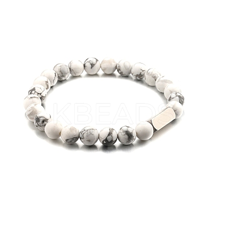 Natural Howlite Round Beaded Stretch Bracelet PW-WG80752-07-1