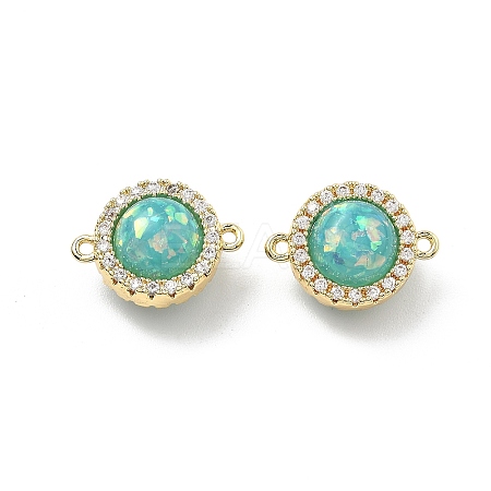 Brass Micro Pave Clear Cubic Zirconia Flat Round Connector Charms KK-B129-24G-02-1