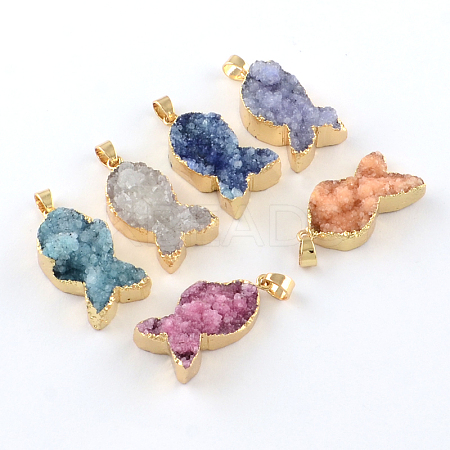 Dyed Drusy Natural Agate Fish Pendants G-R275-121-1