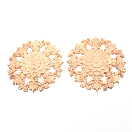 Natural Solid Wood Carved Onlay Applique Craft LS-WOOD-WH0104-35-1