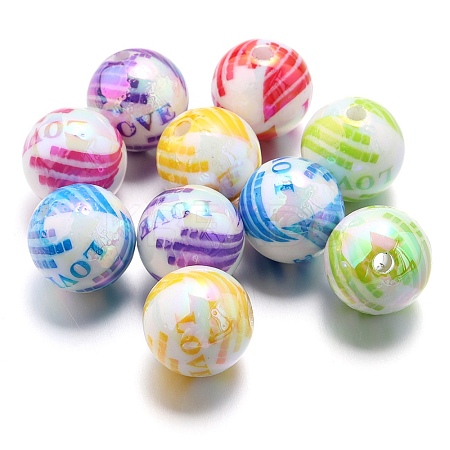 10Pcs Opaque Plating Colours Love Acrylic Beads OACR-S146-03-1