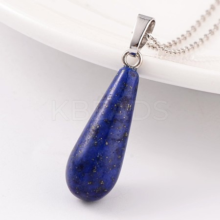 Teardrop Platinum Tone Brass Lapis Lazuli Pendants G-F267-03E-1