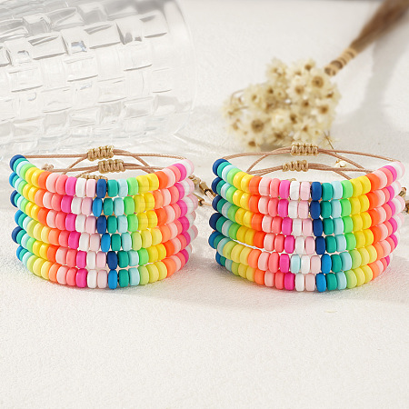 12Pcs Polymer Clay Beads Braided Bead Bracelets for Women NL7584-3-1