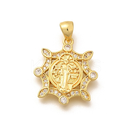 Religion Themed Rack Plating Brass Micro Pave Cubic Zirconia Pendants KK-L226-007G-10-1