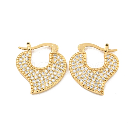 Heart Brass Pave Clear Cubic Zirconia Hoop Earrings EJEW-M258-23G-1