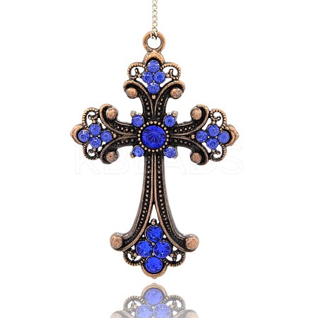 Nickel Free Red Copper Tone Alloy Rhinestone Budded Cross Big Pendants RB-J141-05R-NF-1